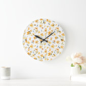 Cheerful Yellow Floral Waterverf Grote Klok (Huis)