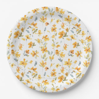 Cheerful Yellow Floral Waterverf Papieren Bordje