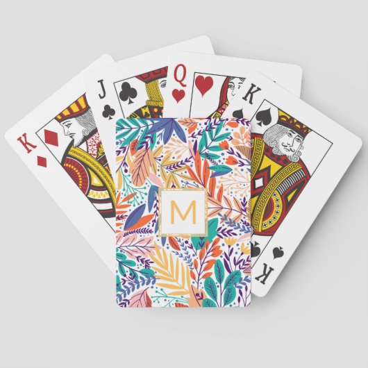 Cheerful Yellow Monogram en Spring Flowers Pokerkaarten (Achterkant)