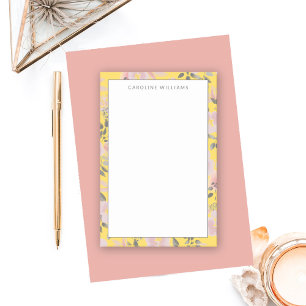 Cheerful Yellow Pink Grey Floral met naam Post-it® Notes