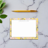 Cheerful Yellow Pink Grey Floral Pattern met naam Post-it® Notes