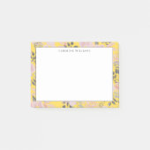 Cheerful Yellow Pink Grey Floral Pattern met naam Post-it® Notes (Voorkant)