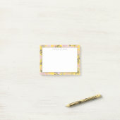 Cheerful Yellow Pink Grey Floral Pattern met naam Post-it® Notes (Op bureau)