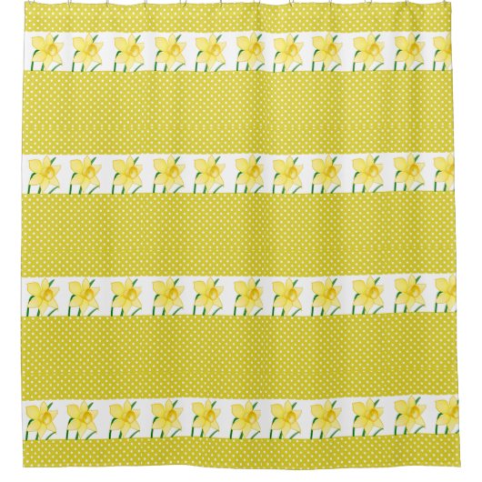 Cheerful Yellow Polka Dot with Daffodils Flower Douchegordijn (Voorkant)