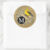Cheerful Yellow Prothonotary Warbler met monogram Ronde Sticker (Tas)