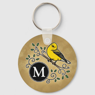 Cheerful Yellow Prothonotary Warbler met monogram Sleutelhanger