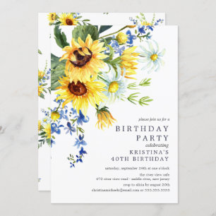 Cheerful Yellow Sunflower Birthday Party Kaart