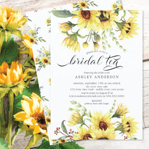Cheerful Yellow Sunflower Bridal Tea Kaart