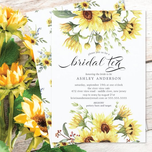 Cheerful Yellow Sunflower Bridal Tea Kaart