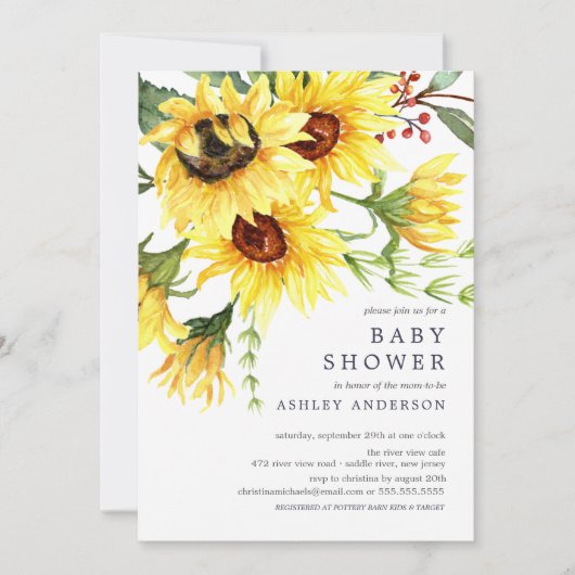 Cheerful Yellow Sunflower Florence Baby shower Kaart (Voorkant)