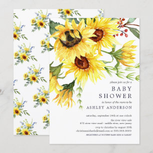 Cheerful Yellow Sunflower Florence Baby shower Kaart