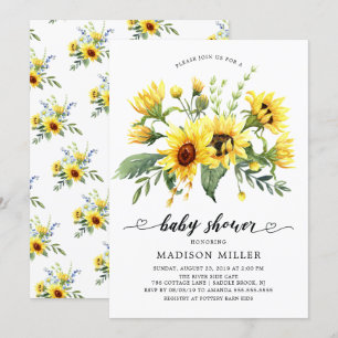 Cheerful Yellow Sunflower Florence Baby shower Kaart