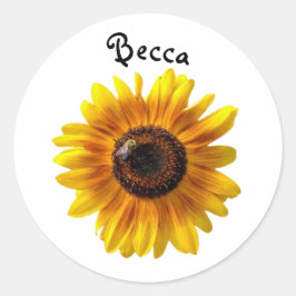 Cheerful Yellow Sunflower met bijen persoonlijk ge Ronde Sticker