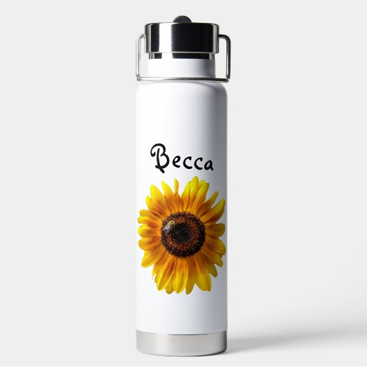Cheerful Yellow Sunflower met bijen persoonlijk ge Waterfles (Achterkant)