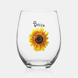 Cheerful Yellow Sunflower met bijen persoonlijk ge Wijnglas Zonder Voet