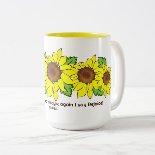 Cheerful Yellow Sunflower Rejoent in Lord Tweekleurige Koffiemok (Voorkant rechts)