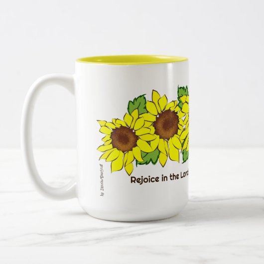 Cheerful Yellow Sunflower Rejoent in Lord Tweekleurige Koffiemok (Links)