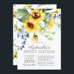 Cheerful Yellow Sunflower Sweet Sixteen Kaart<br><div class="desc">Moderne en Trendy zoete zestien Uitnodiging met prachtige gele zonnebloemen en madeliefje bloemen.  Stijlvolle en lieflijke zestien feestjes.</div>