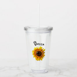Cheerful Yellow Sunflower with Bee Personalized Acryl Drinkbeker