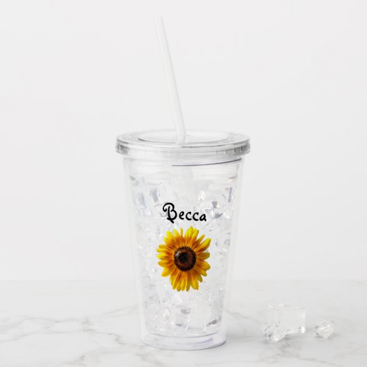 Cheerful Yellow Sunflower with Bee Personalized Acryl Drinkbeker (Voorkant ijs)