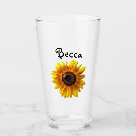 Cheerful Yellow Sunflower with Bee Personalized Glas (Voorkant)
