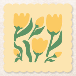 Cheerful Yellow Tulips Paper Coaster Kartonnen Onderzetters
