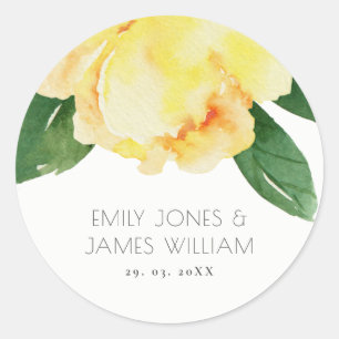 CHEERFUL YELLOW WATERCOLOR FLORAL ENVELOPE SEAL RONDE STICKER