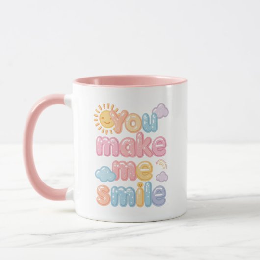 Cheerful "You Make Me Smile" Bubble Font Mok (Links)