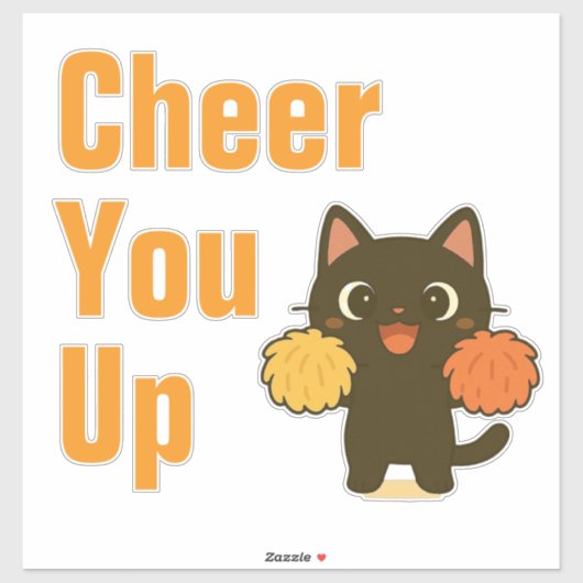 Cheering Black Kitty Sticker (Vel)