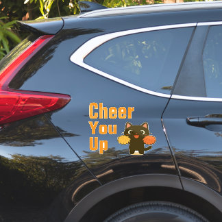 Cheering Black Kitty Sticker