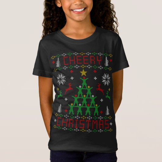 Cheering Cheerleader Ugly KerstSweater Party T-shirt (Voorkant)