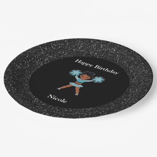 Cheerlead "Happy Birthday" Black Sparkle Papieren Bordje (Gekanteld)