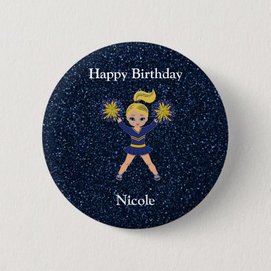 Cheerlead "Happy Birthday" Blue Sparkle Button (Voorkant)