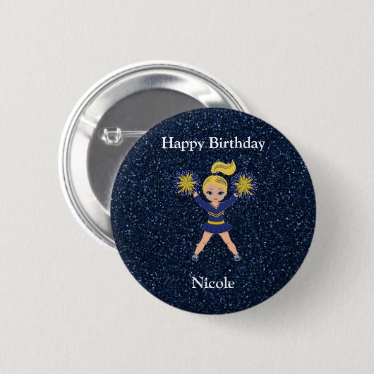 Cheerlead "Happy Birthday" Blue Sparkle Button (Voorkant /achterkant)