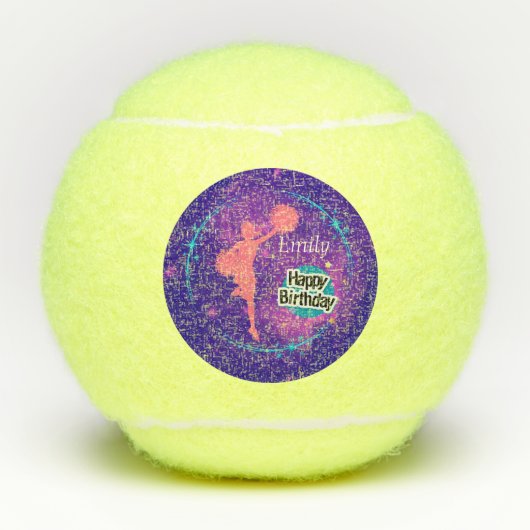 Cheerlead Happy Birthday Galaxy gepersonaliseerd Tennisballen (Voorkant)