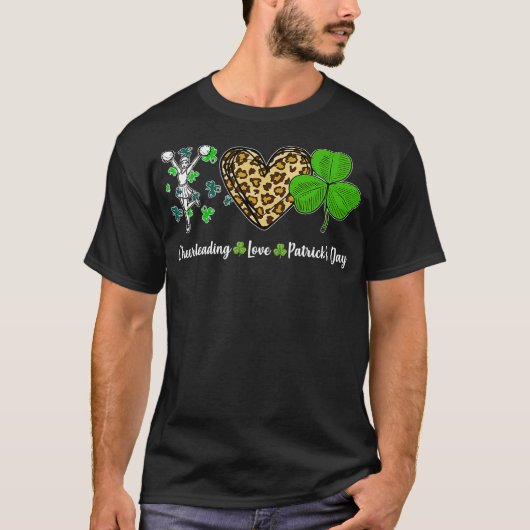 Cheerlead Love Leopard Heart Shamrock St Dag T-shirt (Voorkant)