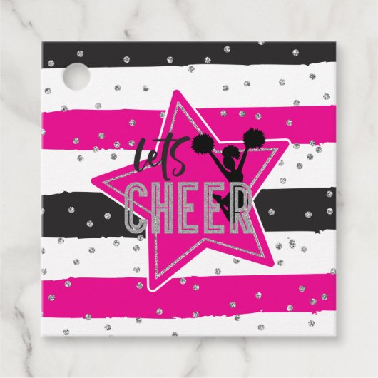 Cheerlead roze Silver Black Cheer Birthday Bedankjes Labels (Voorkant)