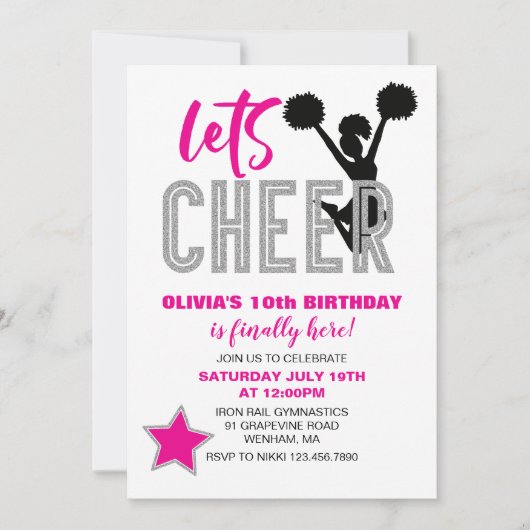 Cheerlead roze Silver Black Cheer Birthday Kaart (Voorkant)