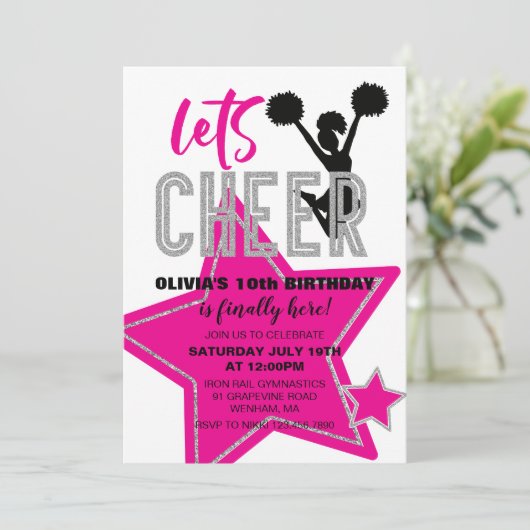 Cheerlead roze Silver Black Cheer Birthday Kaart (Staand voorkant)