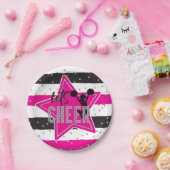 Cheerlead roze Silver Black Cheer Birthday Papieren Bordje (Feest)