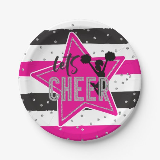 Cheerlead roze Silver Black Cheer Birthday Papieren Bordje (Voorkant)