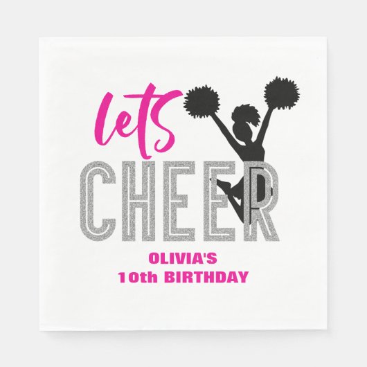 Cheerlead roze Silver Black Cheer Birthday Servet (Voorkant)