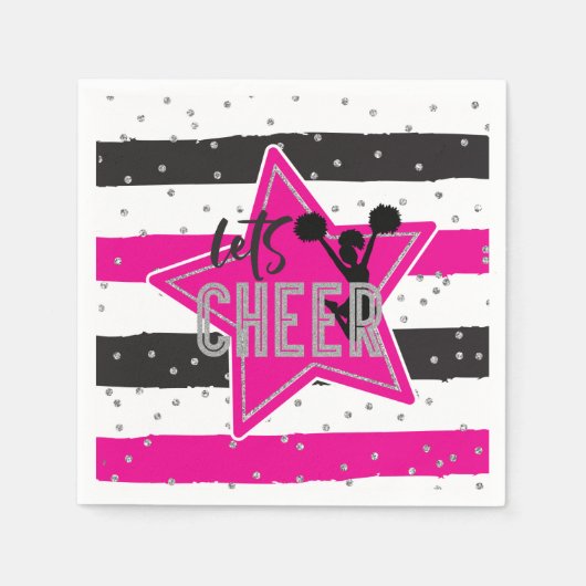 Cheerlead roze Silver Black Cheer Birthday Servet (Voorkant)