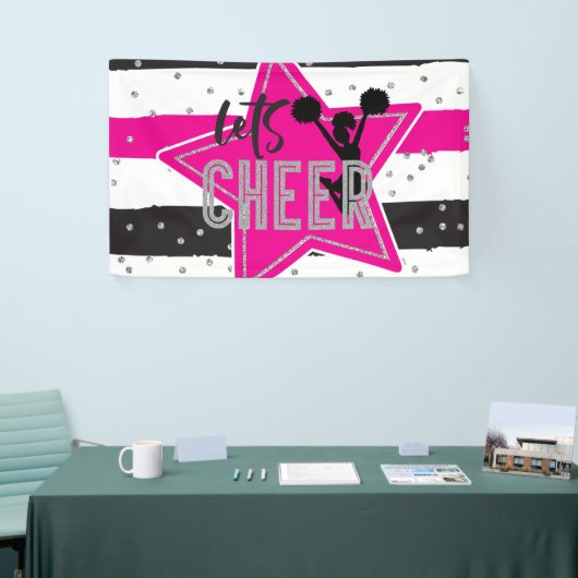 Cheerlead roze Silver Black Cheer Birthday Spandoek (Beurs)