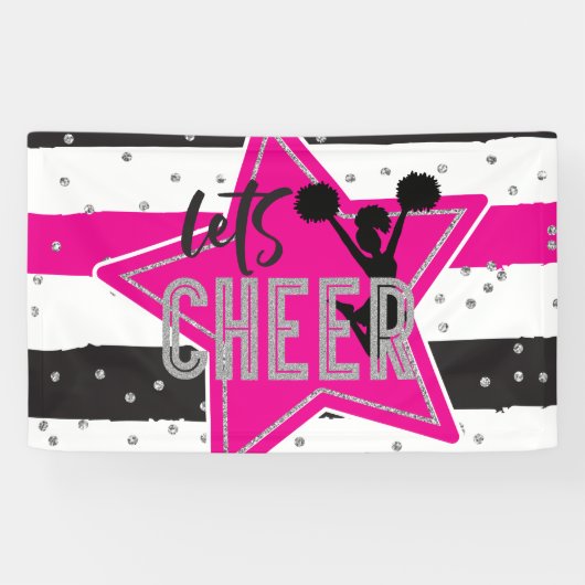 Cheerlead roze Silver Black Cheer Birthday Spandoek (Horizontaal)