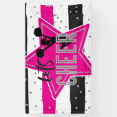 Cheerlead roze Silver Black Cheer Birthday Spandoek (Verticaal)