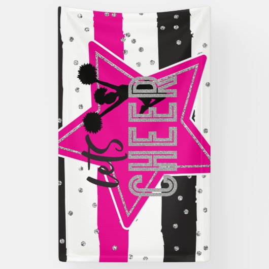 Cheerlead roze Silver Black Cheer Birthday Spandoek (Verticaal)