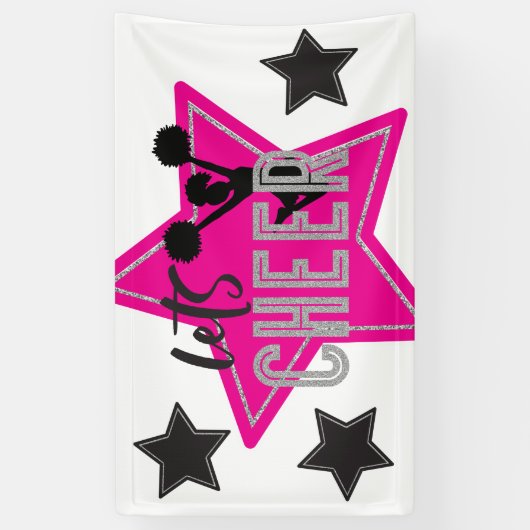 Cheerlead roze Silver Black Cheer Birthday Spandoek (Verticaal)