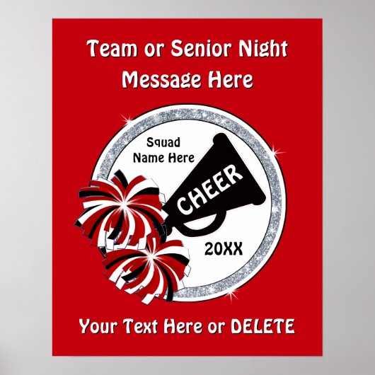 Cheerlead Senior Night Poster Ideeën, rood, wit (Voorkant)