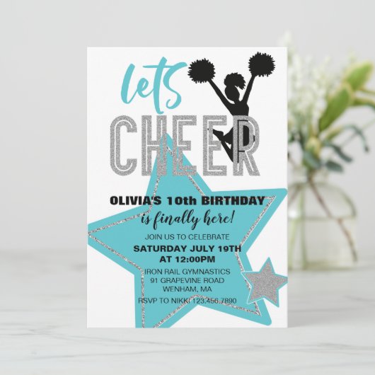 Cheerlead turquoise Silver Black Cheer Birthday Kaart (Staand voorkant)